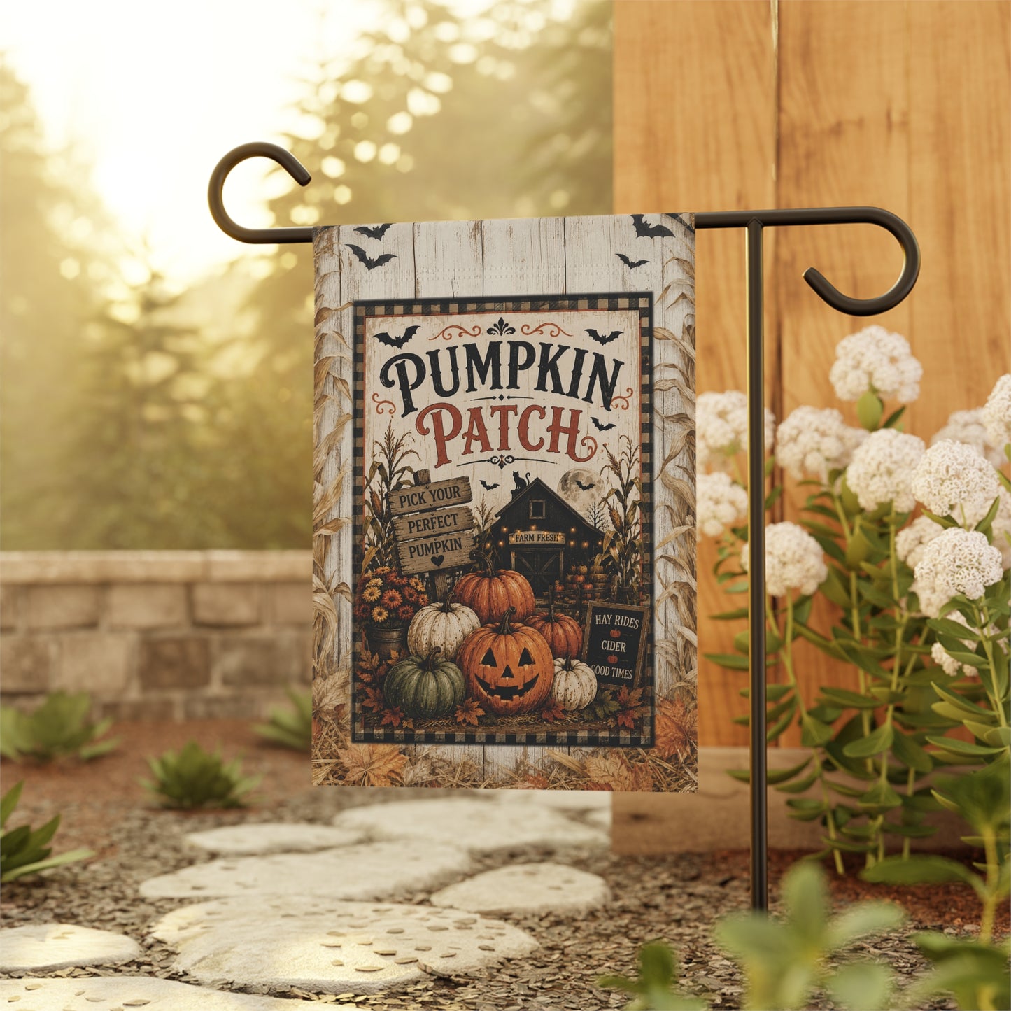 Pumpkin Patch Garden Flag - Rustic Fall Halloween Yard Banner