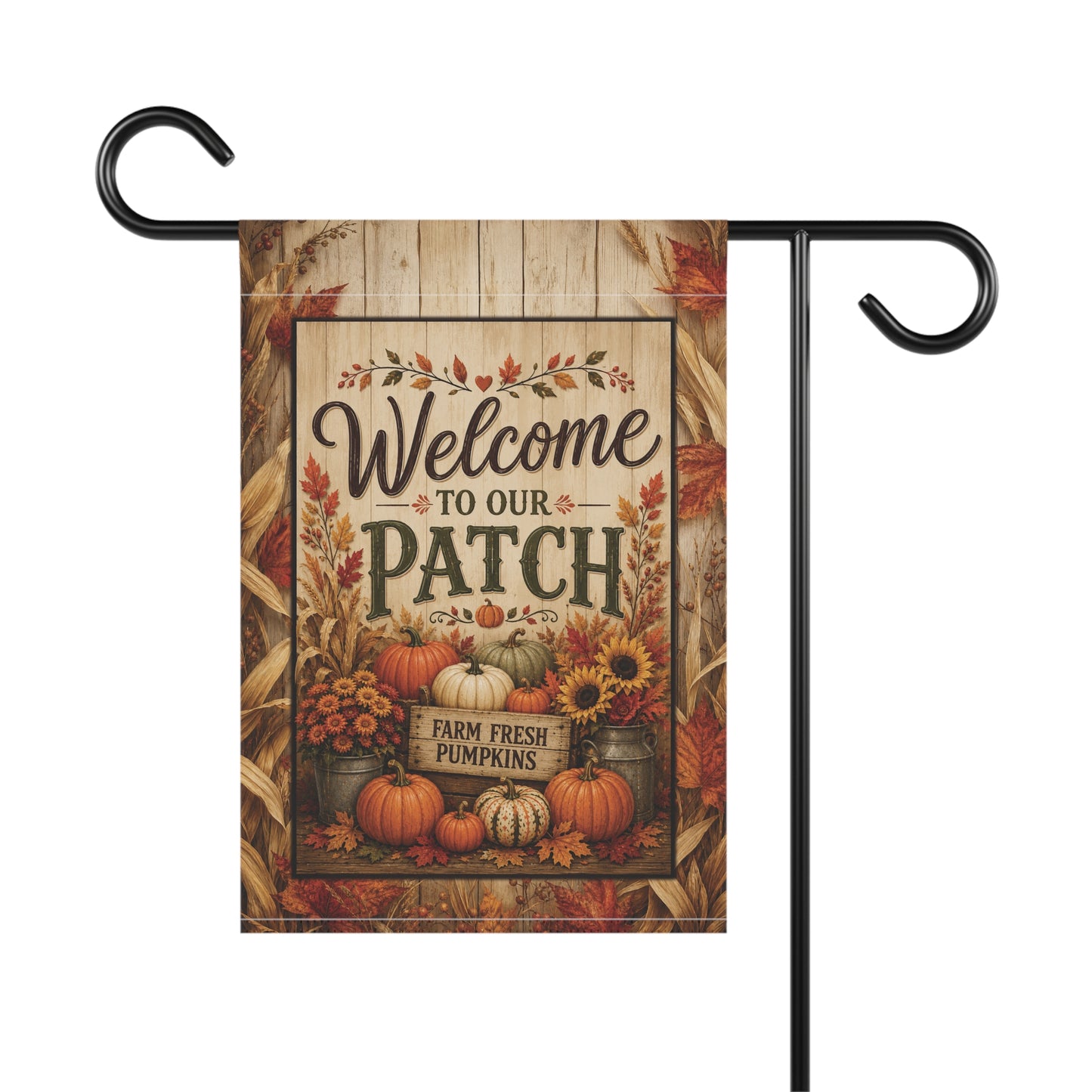 Welcome to Our Patch Garden Flag — Autumn Pumpkin Fall Welcome Banner