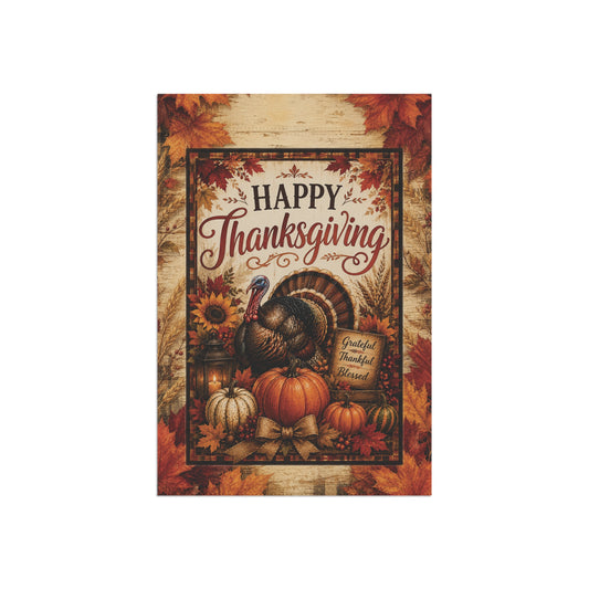 Thanksgiving Garden Flag — Happy Thanksgiving Turkey & Pumpkins Fall House Banner