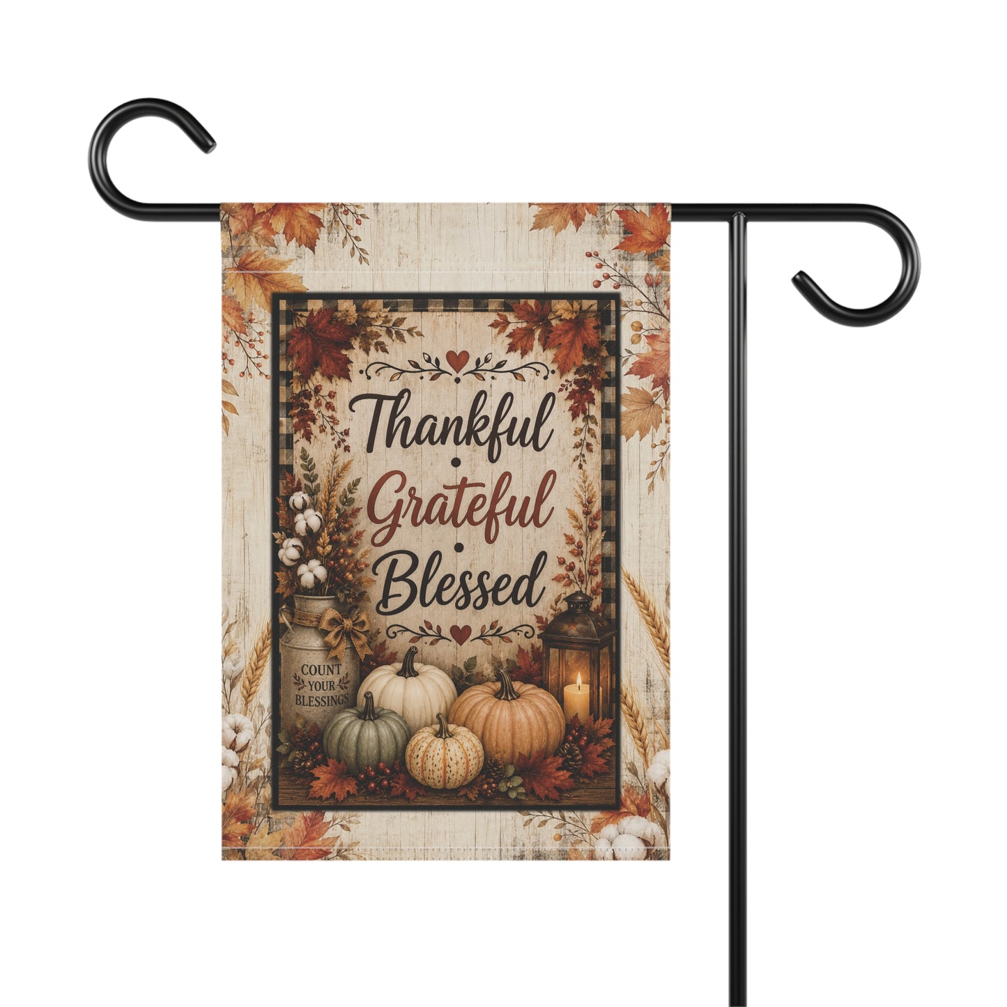 Thankful Grateful Blessed Garden Flag - Autumn Pumpkin Fall House Banner
