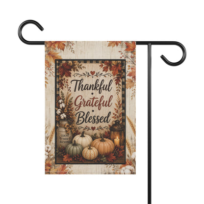 Thankful Grateful Blessed Garden Flag - Autumn Pumpkin Fall House Banner