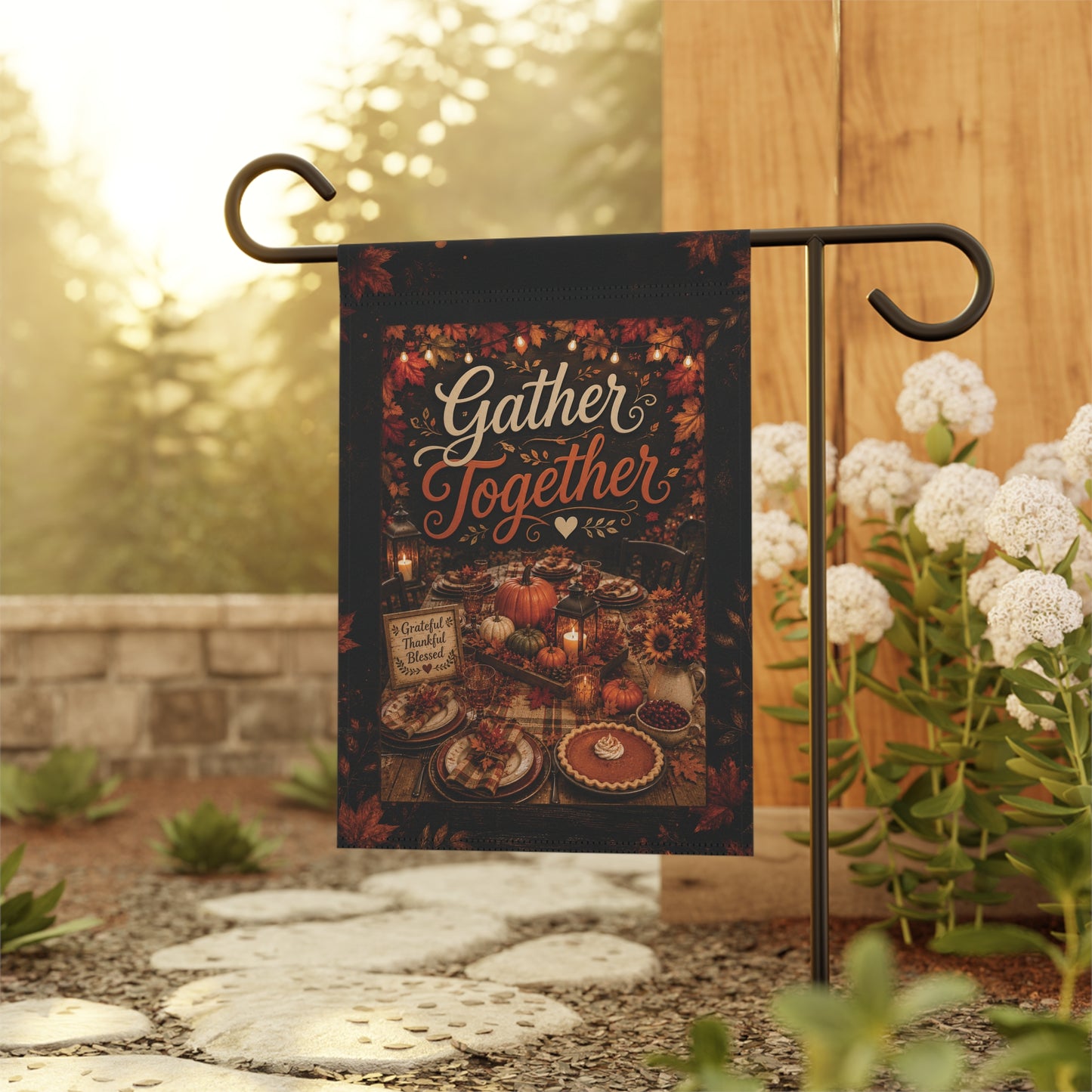Gather Together Fall Garden Flag — Thanksgiving Pumpkin Harvest Banner