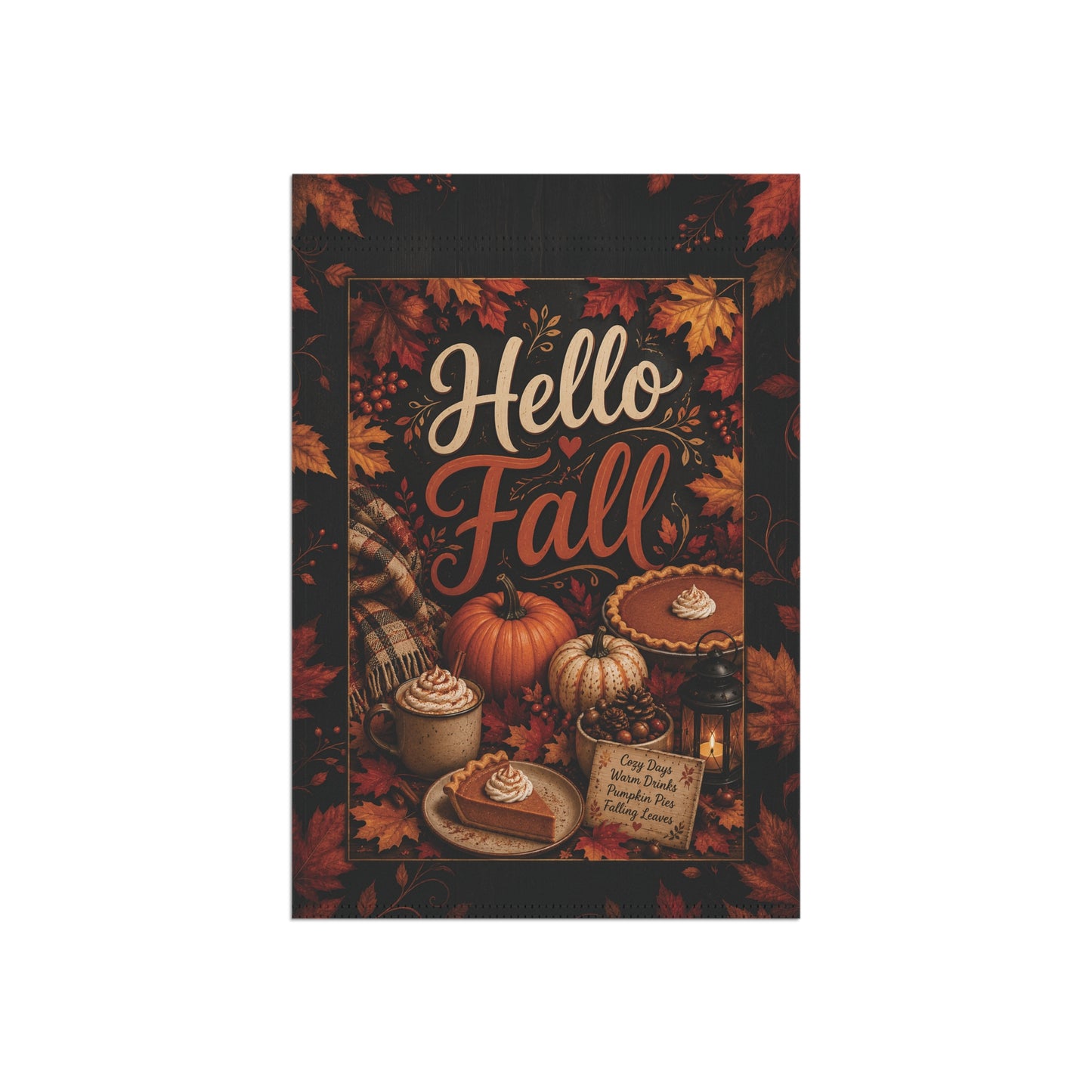 Hello Fall Garden Flag - Autumn Pumpkins & Pie Outdoor House Banner
