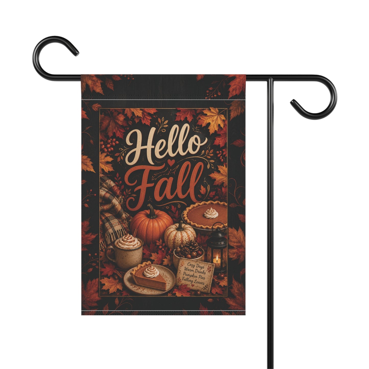 Hello Fall Garden Flag - Autumn Pumpkins & Pie Outdoor House Banner