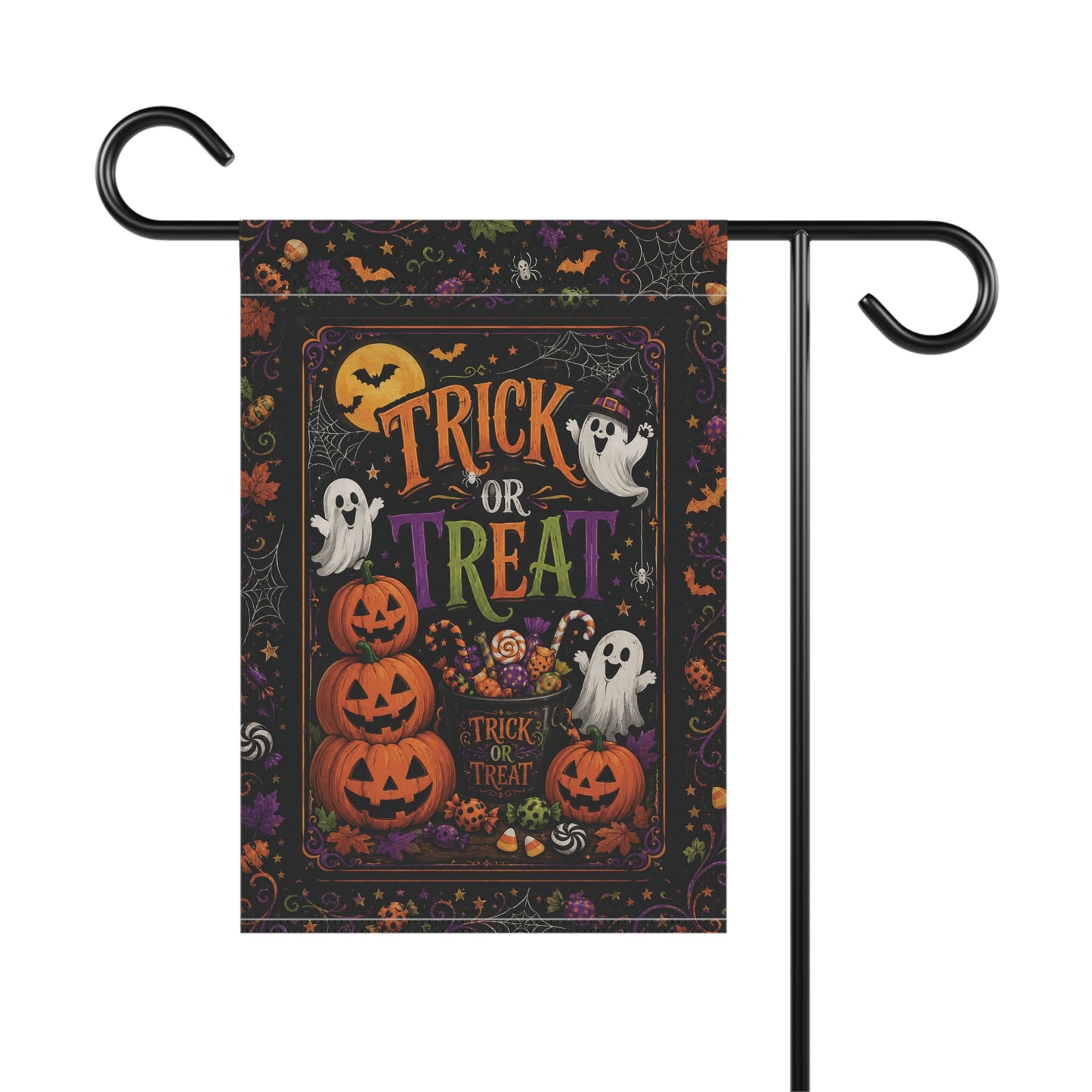 Halloween Trick or Treat Garden Flag – Ghosts & Jack-O'-Lantern Yard Banner