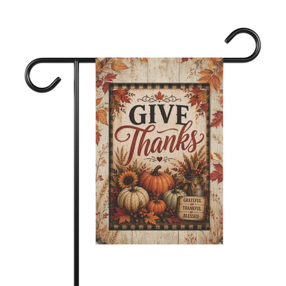 Give Thanks Fall Garden Flag — Thanksgiving Yard Banner with Pumpkins & Sunflowers