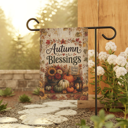 Autumn Blessings Garden Flag - Fall Pumpkin & Sunflower House Banner