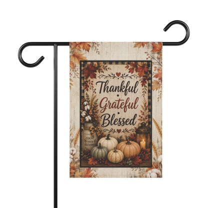 Thankful Grateful Blessed Garden Flag - Autumn Pumpkin Fall House Banner