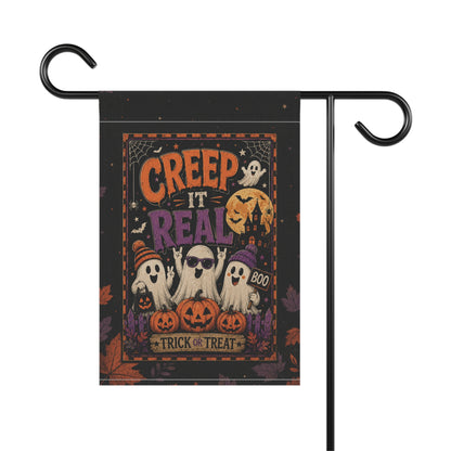 Halloween Garden Flag - "Creep It Real" Ghosts & Pumpkins Yard Banner