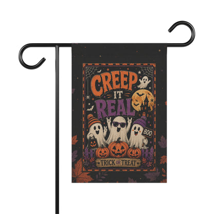 Halloween Garden Flag - "Creep It Real" Ghosts & Pumpkins Yard Banner