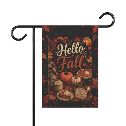 Hello Fall Garden Flag - Autumn Pumpkins & Pie Outdoor House Banner