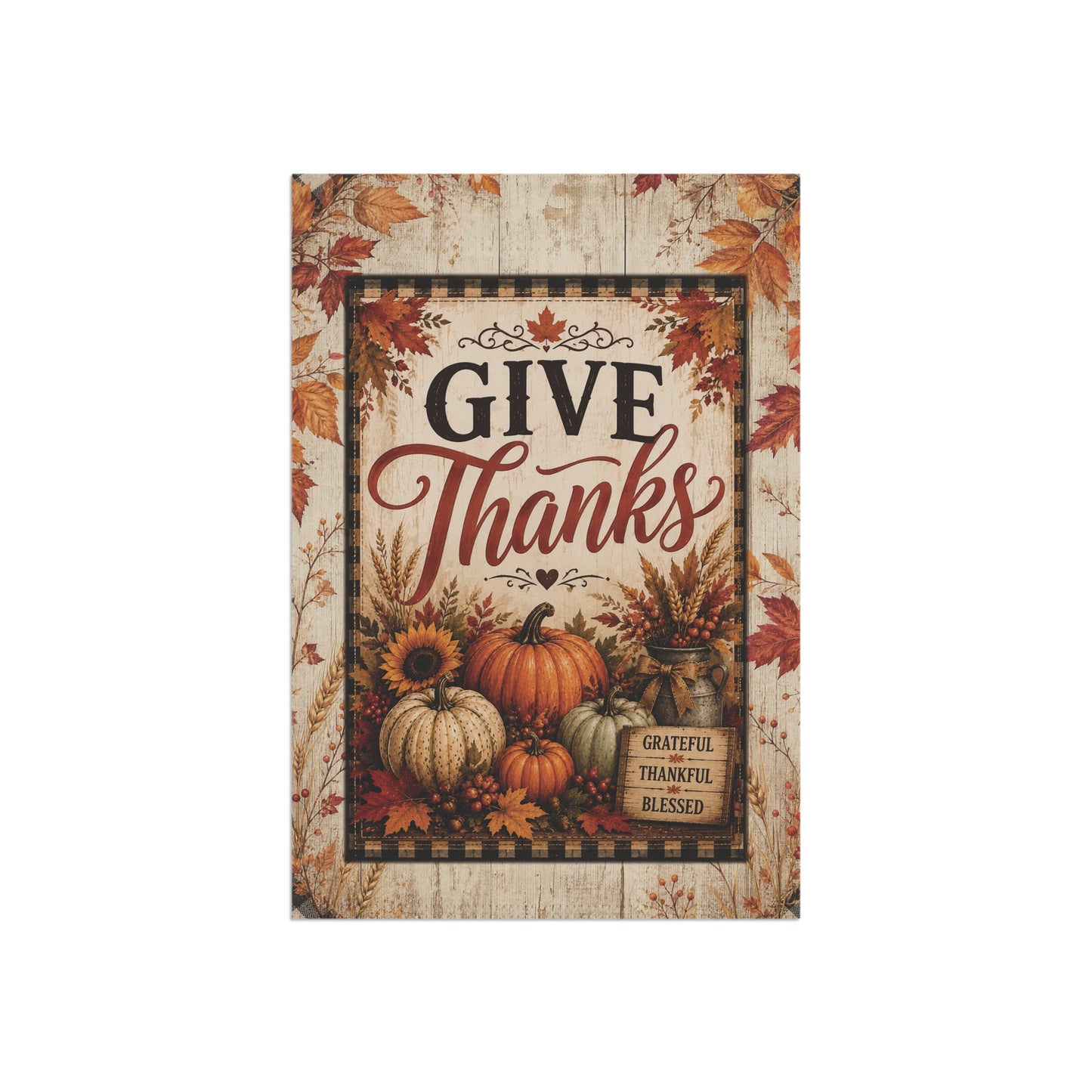 Give Thanks Fall Garden Flag — Thanksgiving Yard Banner with Pumpkins & Sunflowers