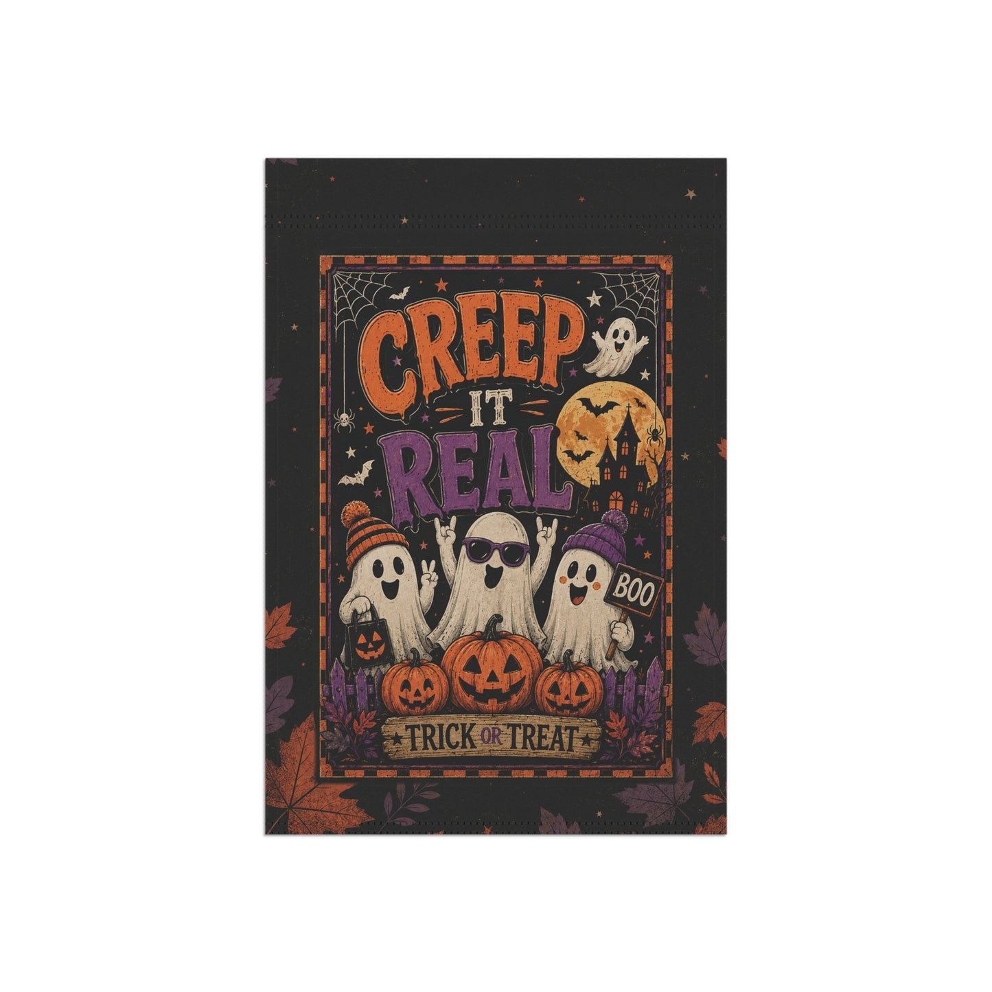 Halloween Garden Flag - "Creep It Real" Ghosts & Pumpkins Yard Banner