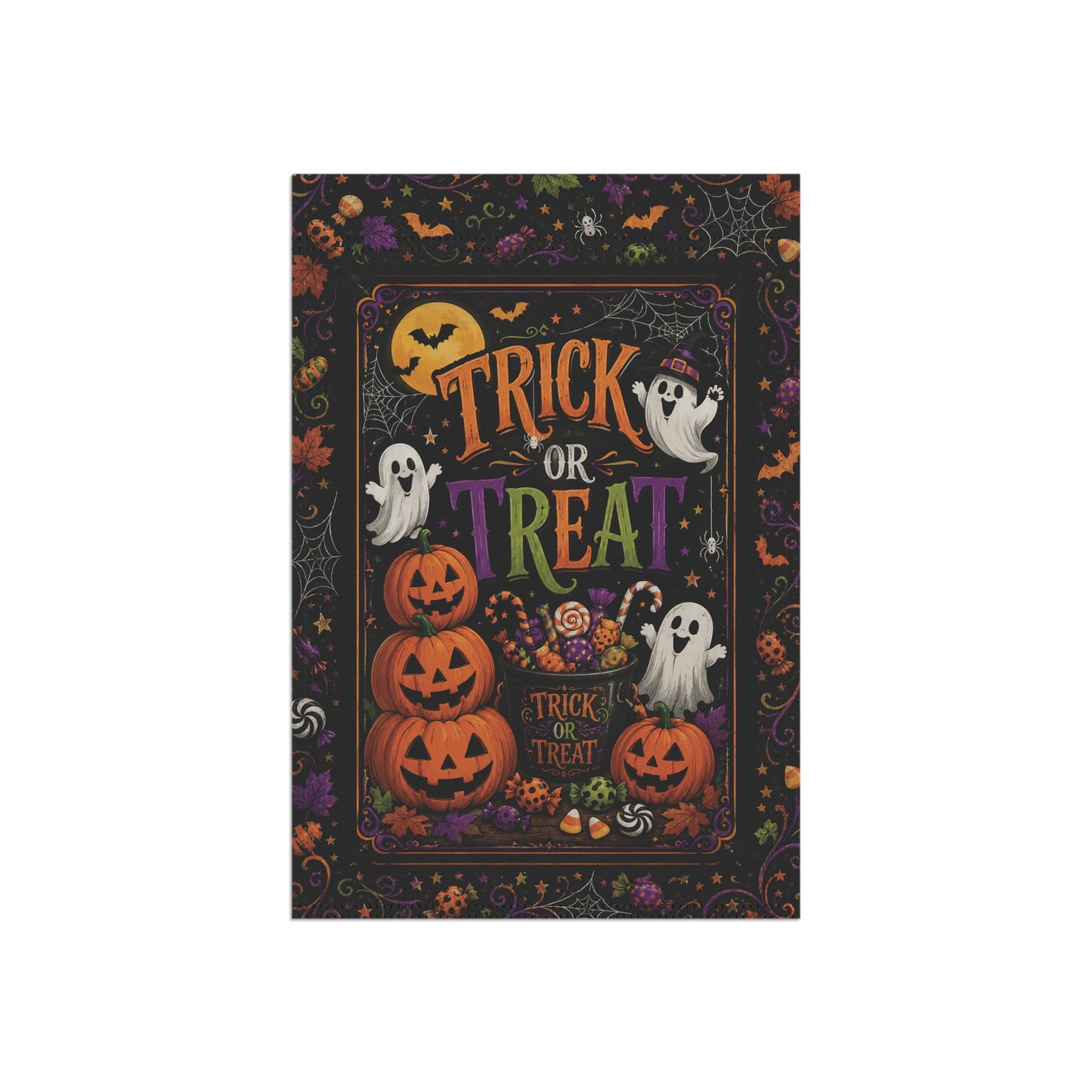 Halloween Trick or Treat Garden Flag – Ghosts & Jack-O'-Lantern Yard Banner