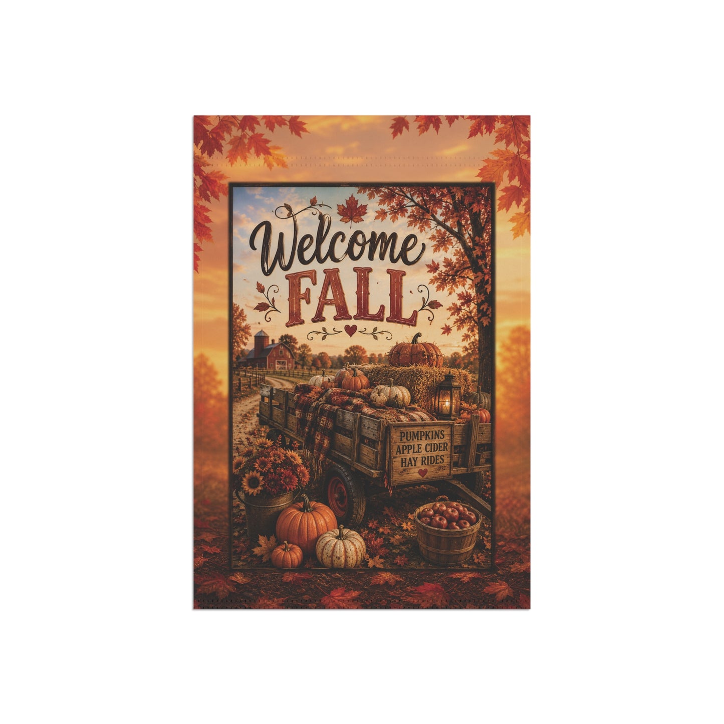 Welcome Fall Garden Flag — Autumn Pumpkins & Harvest Wagon Yard Banner