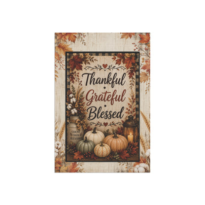 Thankful Grateful Blessed Garden Flag - Autumn Pumpkin Fall House Banner