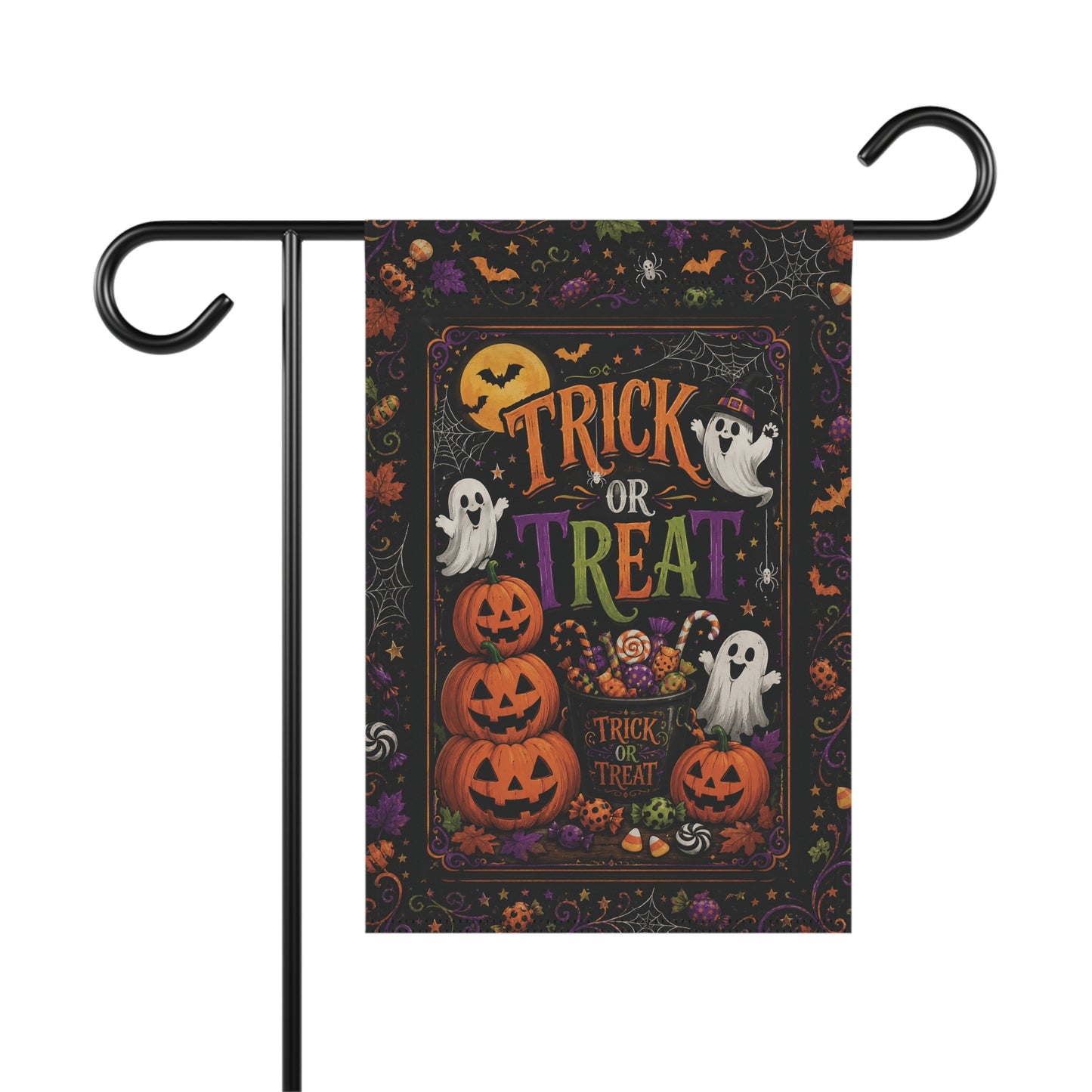 Halloween Trick or Treat Garden Flag – Ghosts & Jack-O'-Lantern Yard Banner