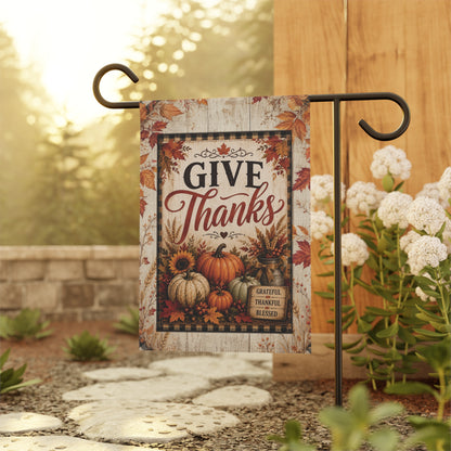 Give Thanks Fall Garden Flag — Thanksgiving Yard Banner with Pumpkins & Sunflowers