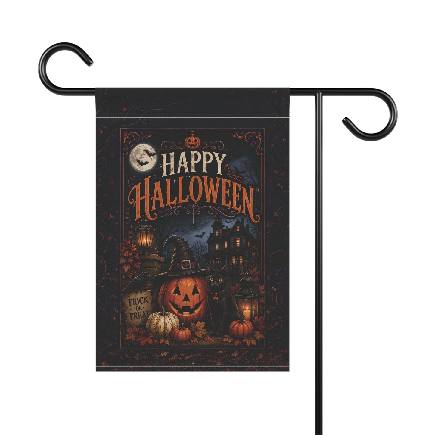 Happy Halloween Garden Flag - Spooky Pumpkin & Trick-or-Treat Yard Banner