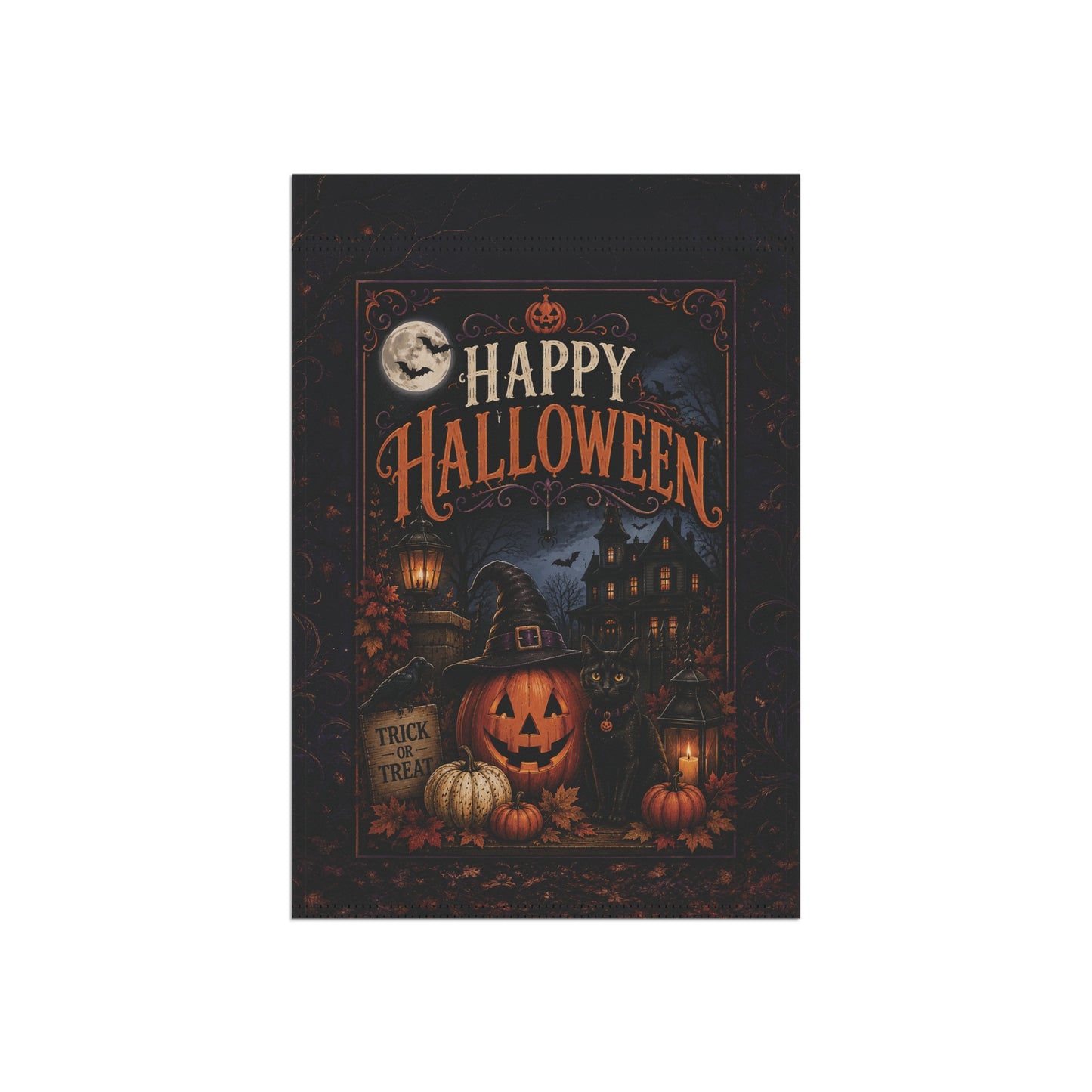 Happy Halloween Garden Flag - Spooky Pumpkin & Trick-or-Treat Yard Banner